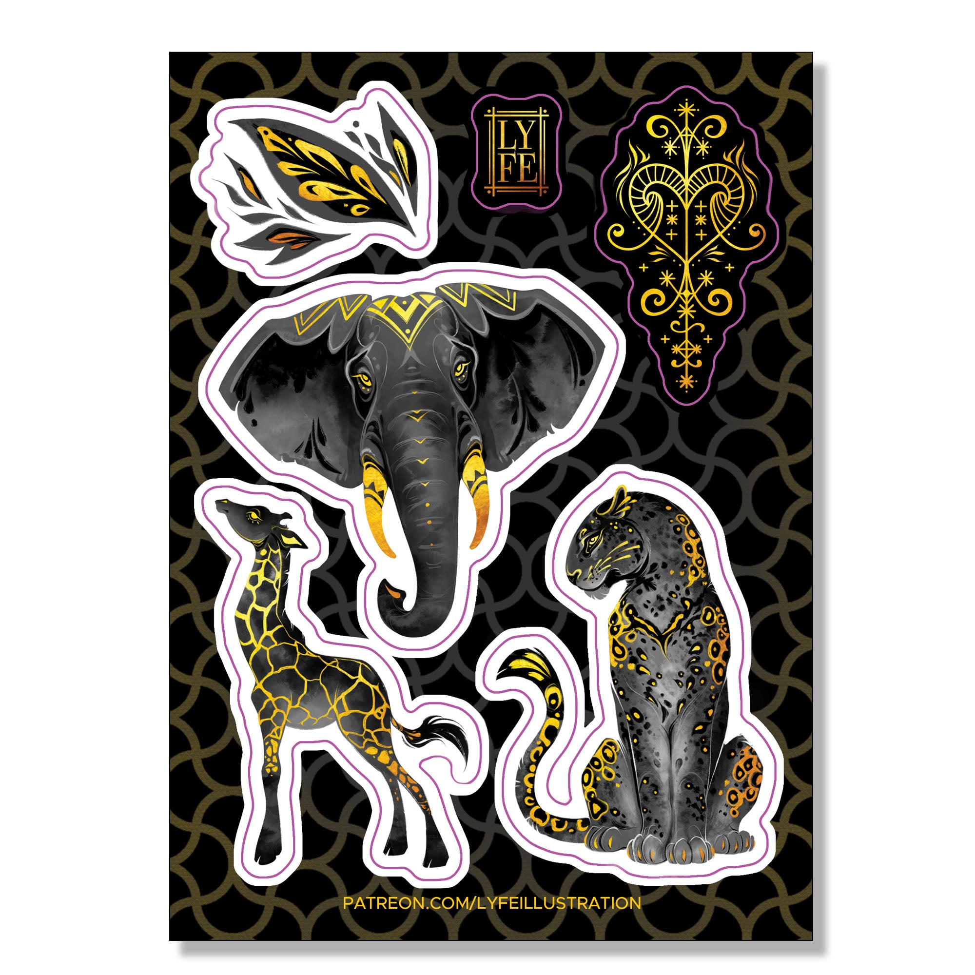 African Animals Sticker Sheet - Gold Detailing