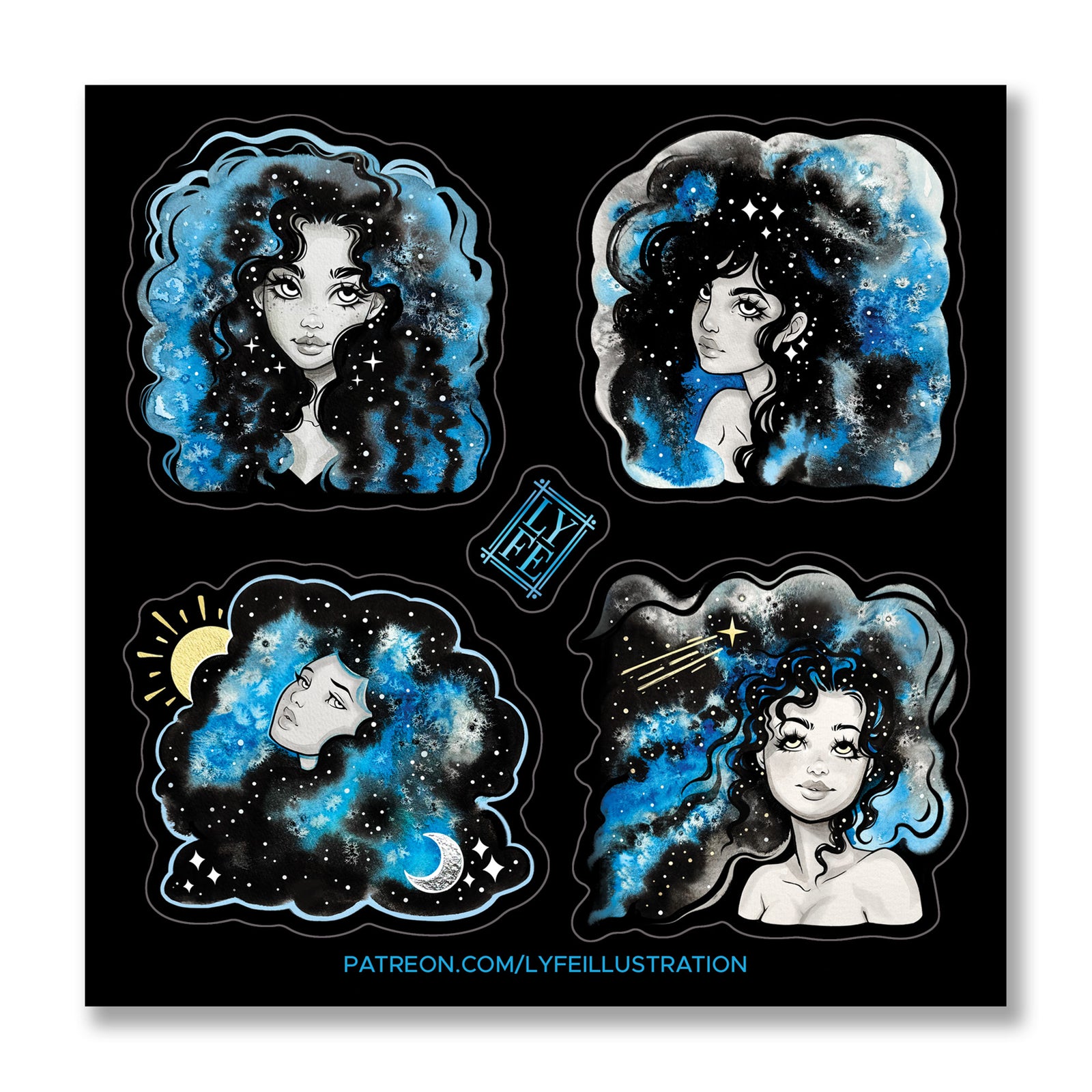 Blue Galaxy Girl Sticker Sheet