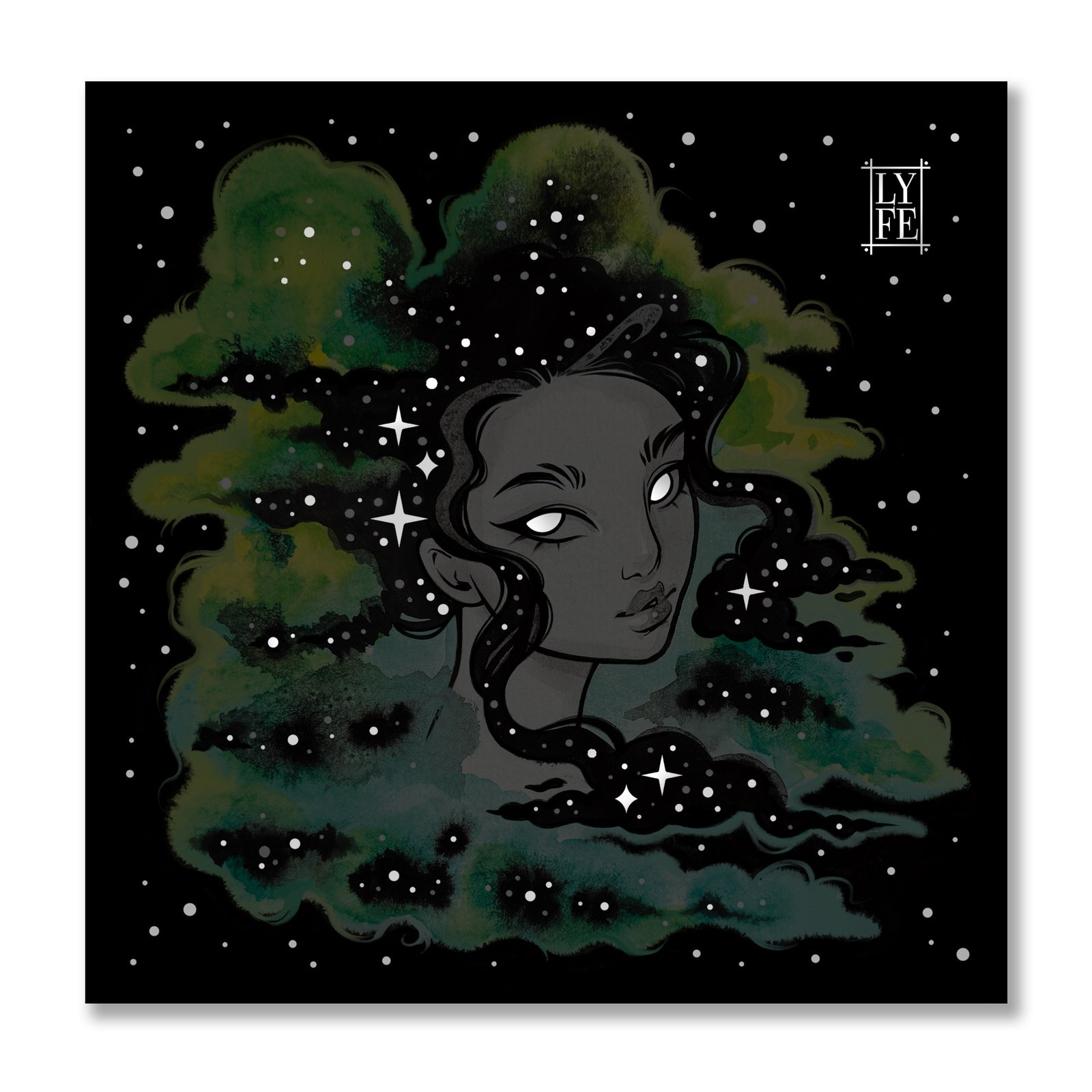 Green Galaxy Girl Print