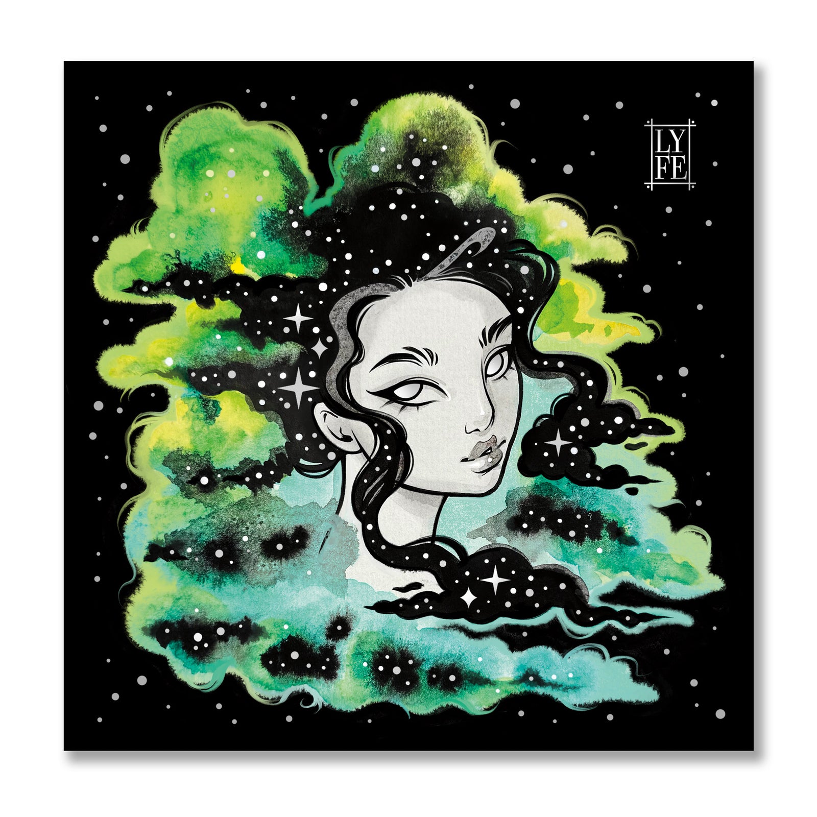 Green Galaxy Girl Print