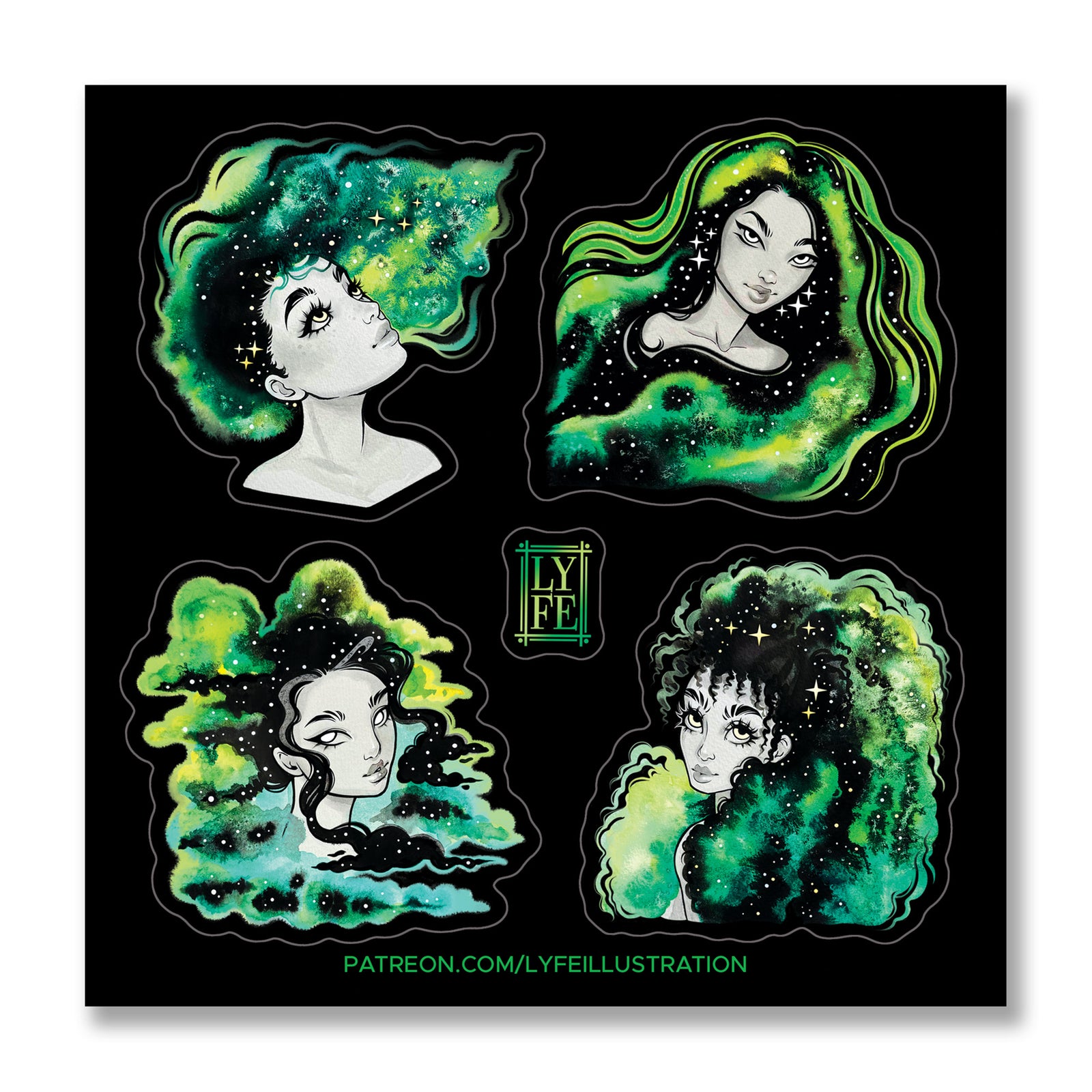 Green Galaxy Girl Sticker Sheet