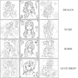 Lunar Zodiac Art & Coloring Book - DELUXE Version of Dover Published "Lunar"