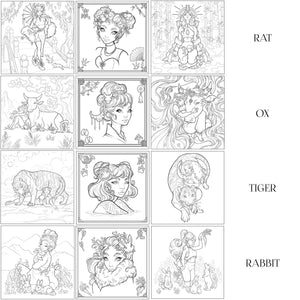 Lunar Zodiac Art & Coloring Book + Digital Download Bundle - DELUXE Version of Dover Published "Lunar"