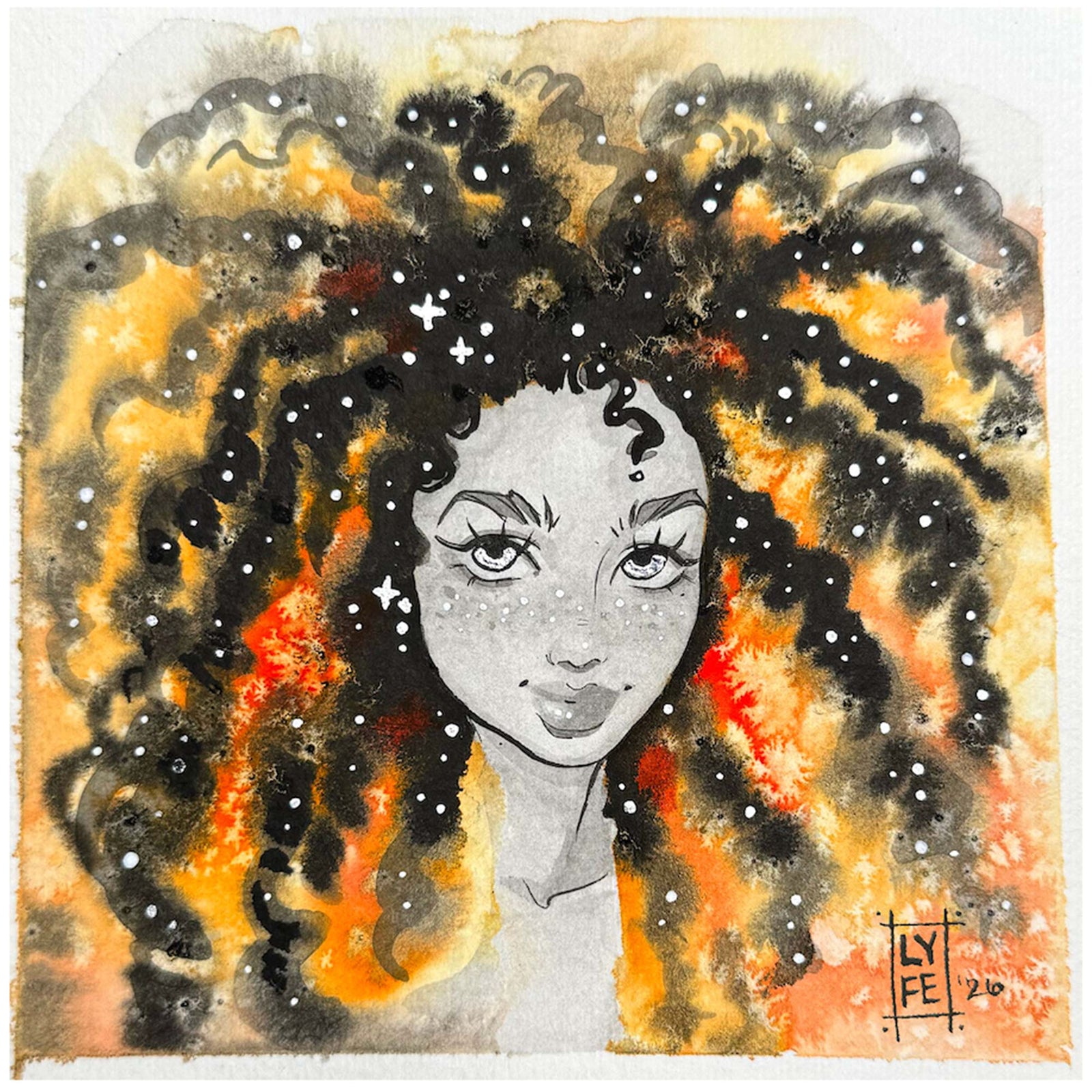 Orange Galaxy Girl Original Painting