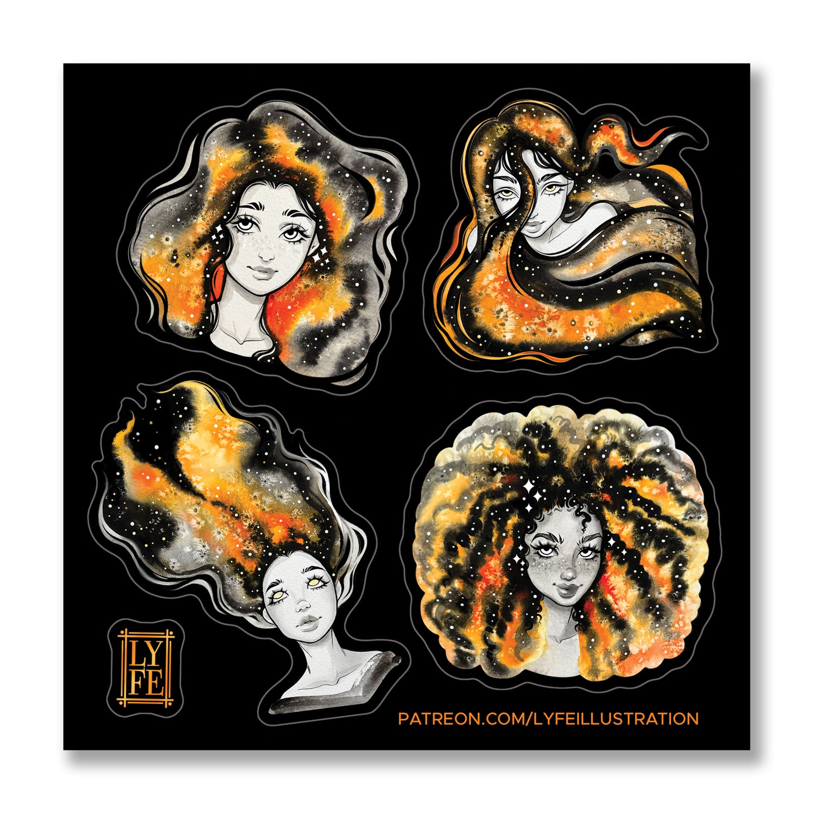 Orange Galaxy Girl Sticker Sheet