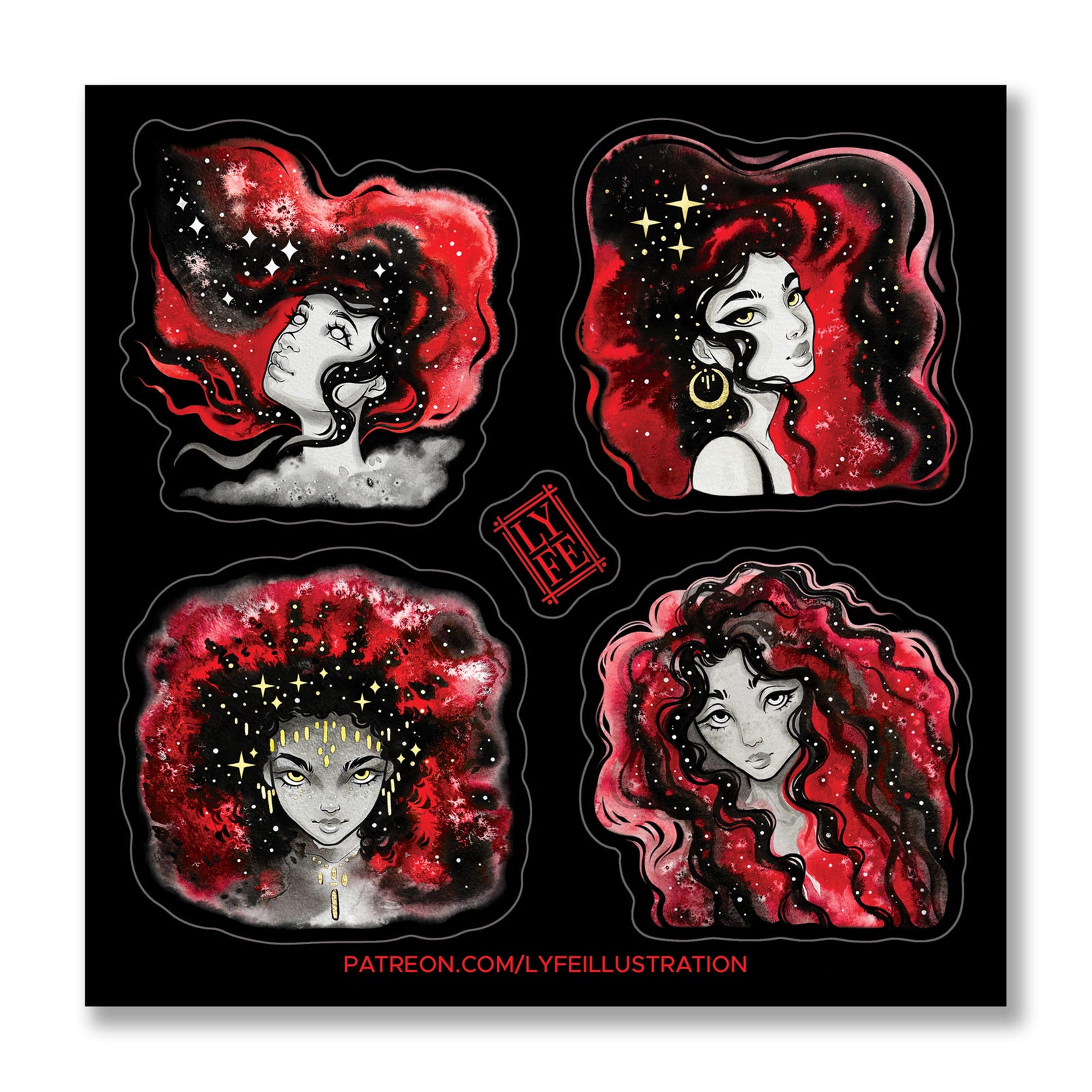 Red Galaxy Girl Sticker Sheet