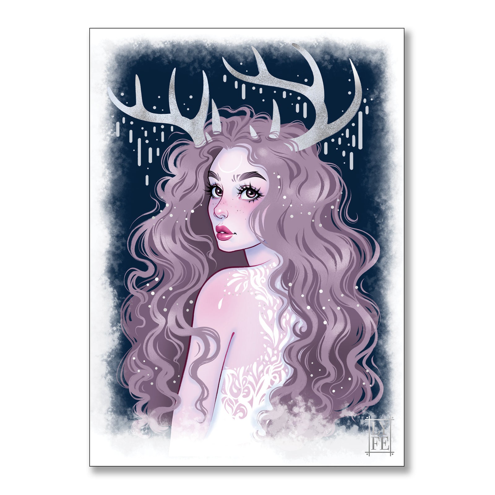 Snow Deer Girl Print