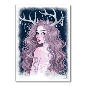 Snow Deer Girl Print