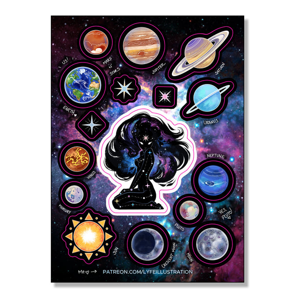 Space Sticker Sheet - Holographic - Lyfe Illustration