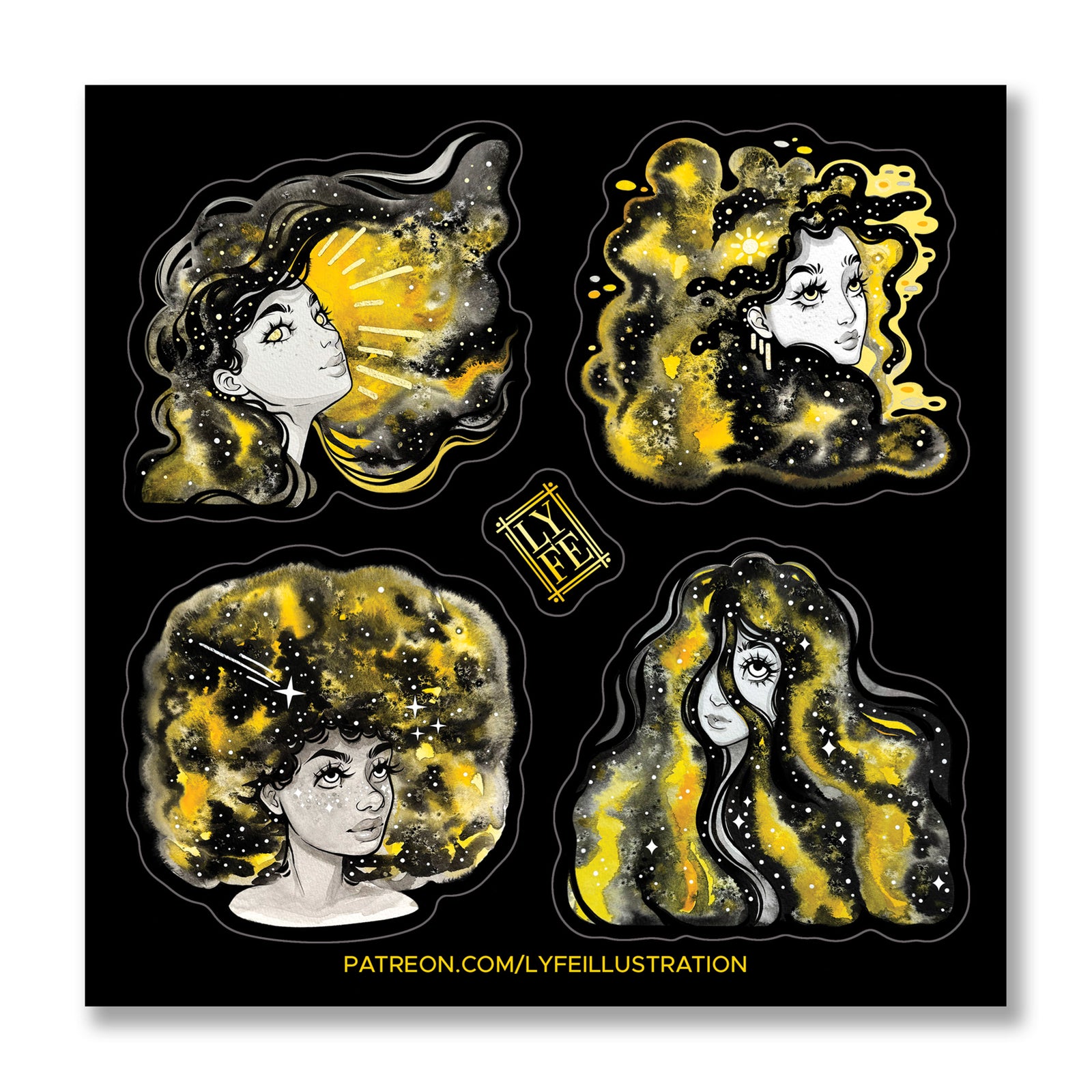 Yellow Galaxy Girl Sticker Sheet