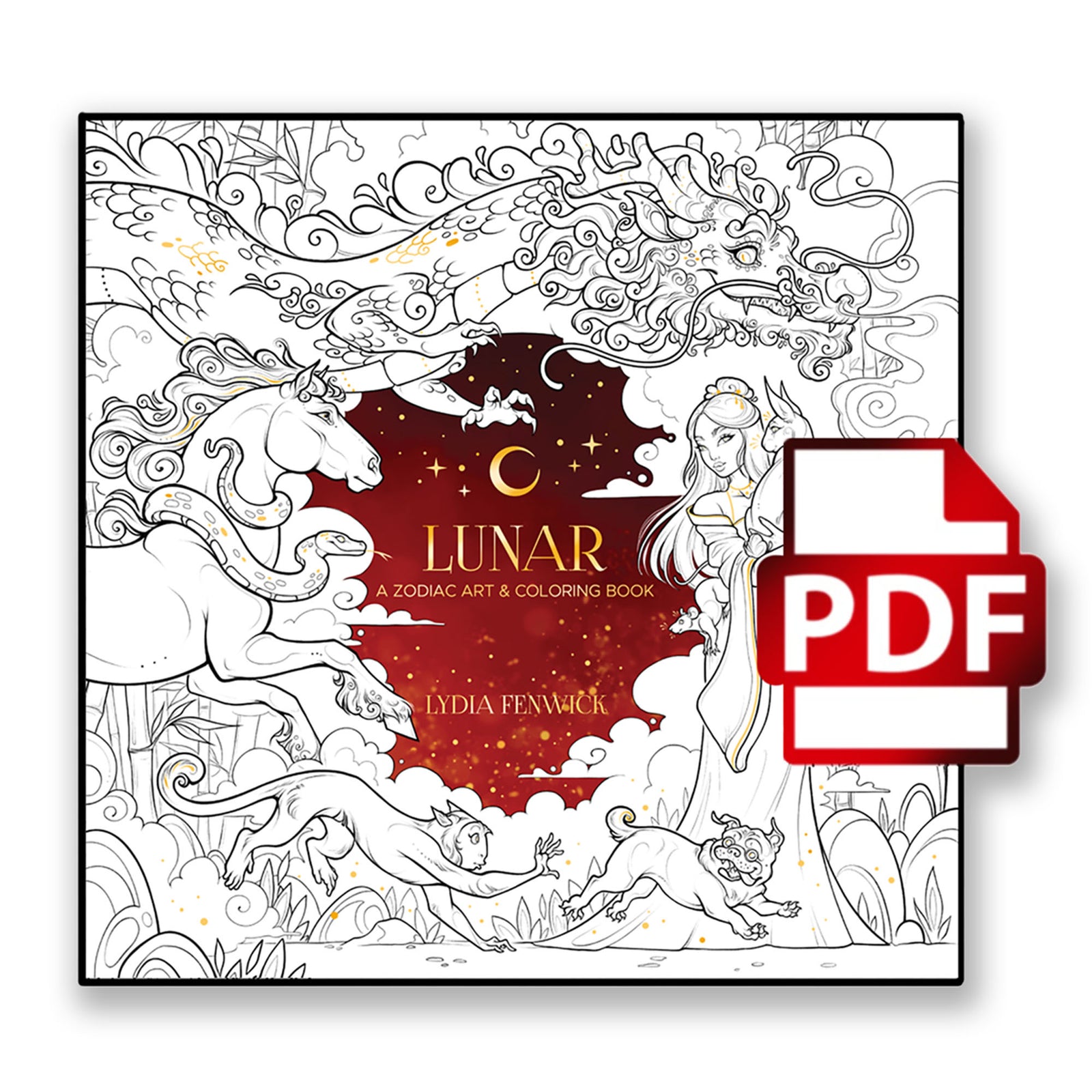 Lunar Zodiac Art & Coloring Book + Digital Download Bundle - DELUXE Version of Dover Published "Lunar"