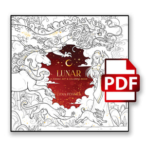 Lunar Zodiac Art & Coloring Book + Digital Download Bundle - DELUXE Version of Dover Published "Lunar"