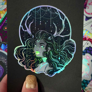 Holographic Galaxy Girl Sticker