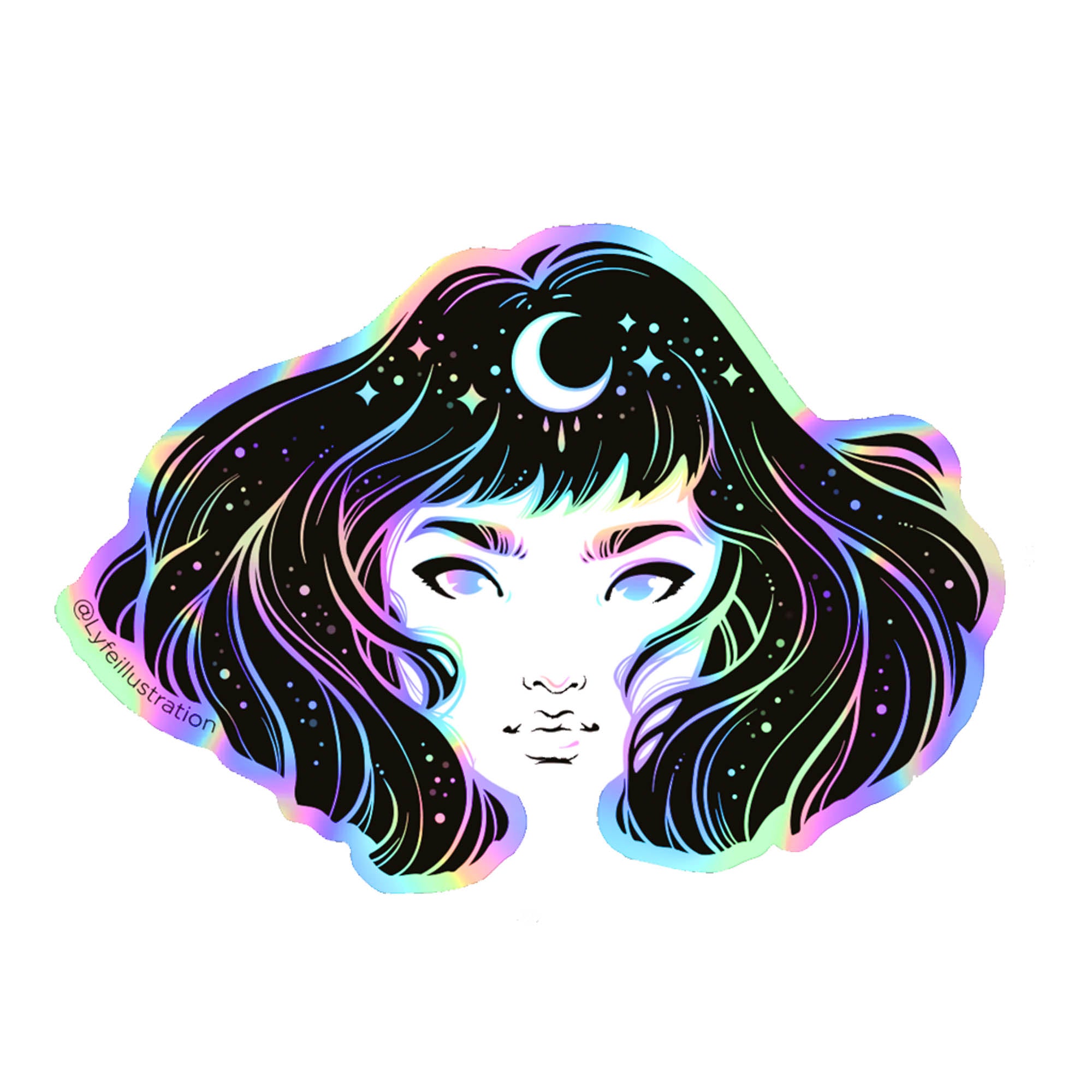 Holographic Galaxy Moon Girl Sticker