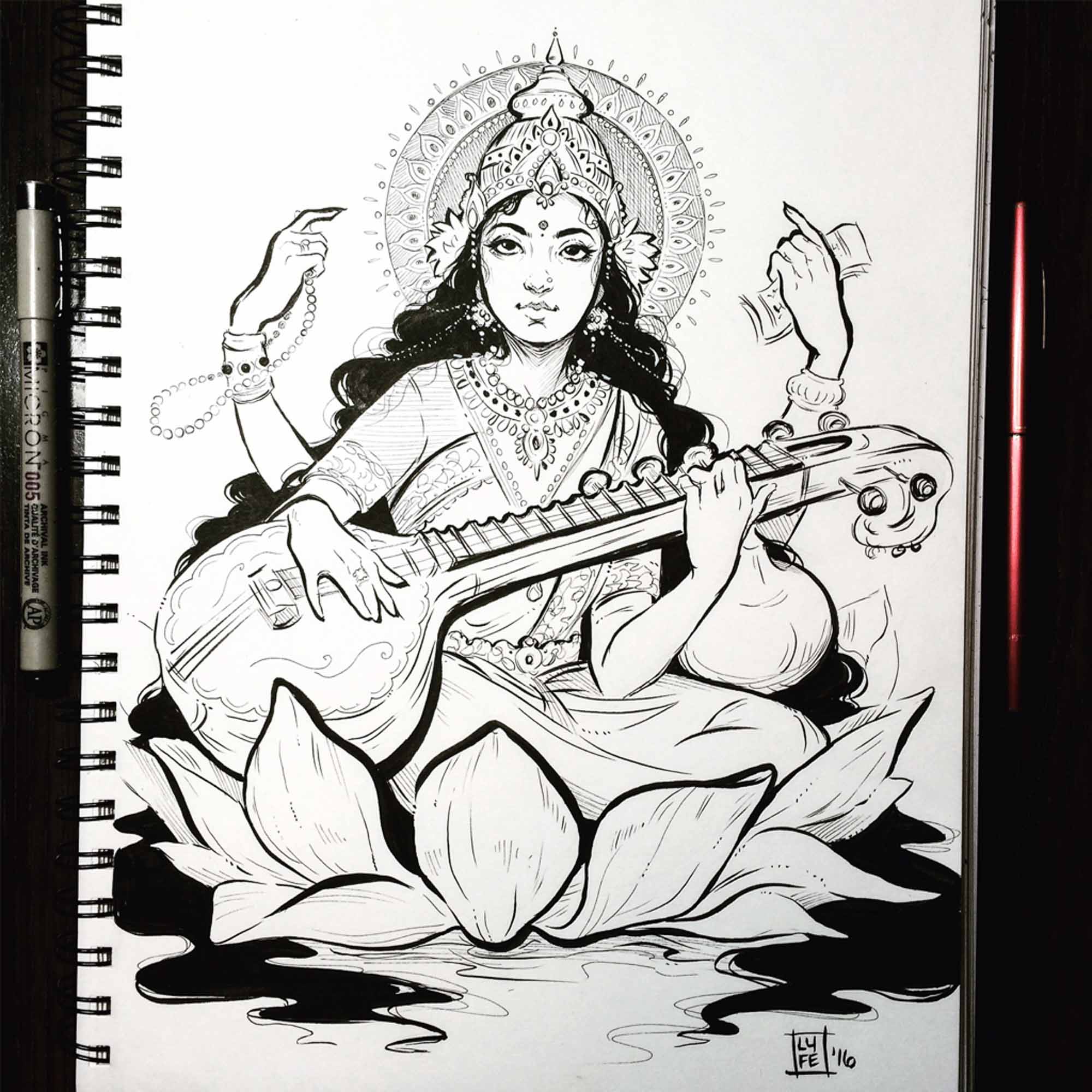 Maa Saraswati drawing step by step || How to draw Saraswati Mata step by  step || Saraswati puja - YouTube